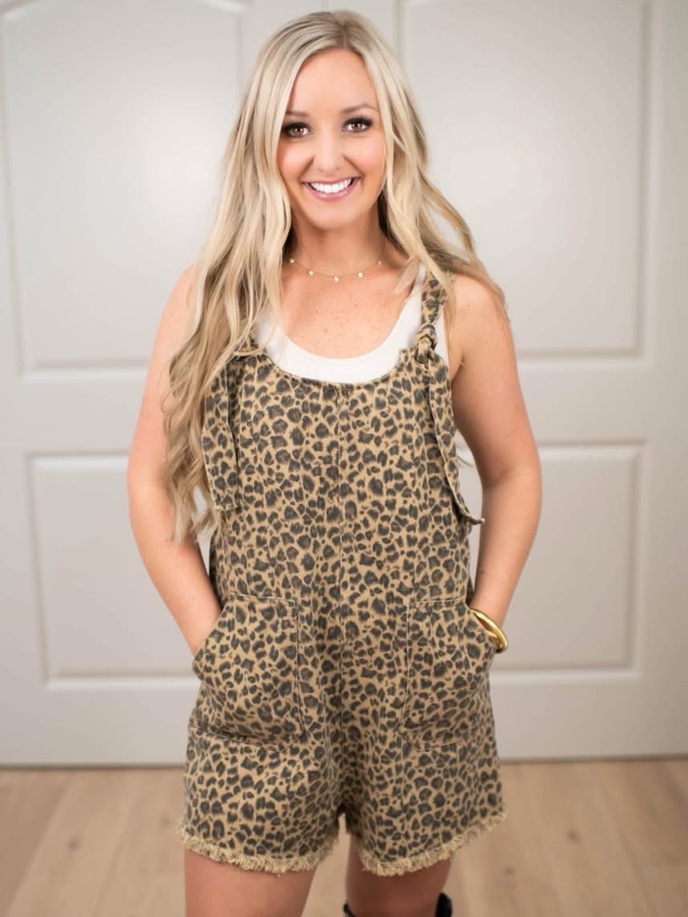 Very J Leopard Print Sleeveless Romper - Tan & Black